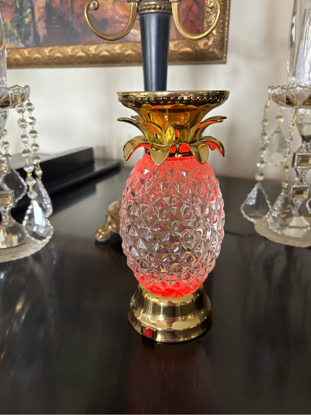 Clear Pineapple Glitter Pedestal Candle Holder Gold Battery Operated 9 Colors